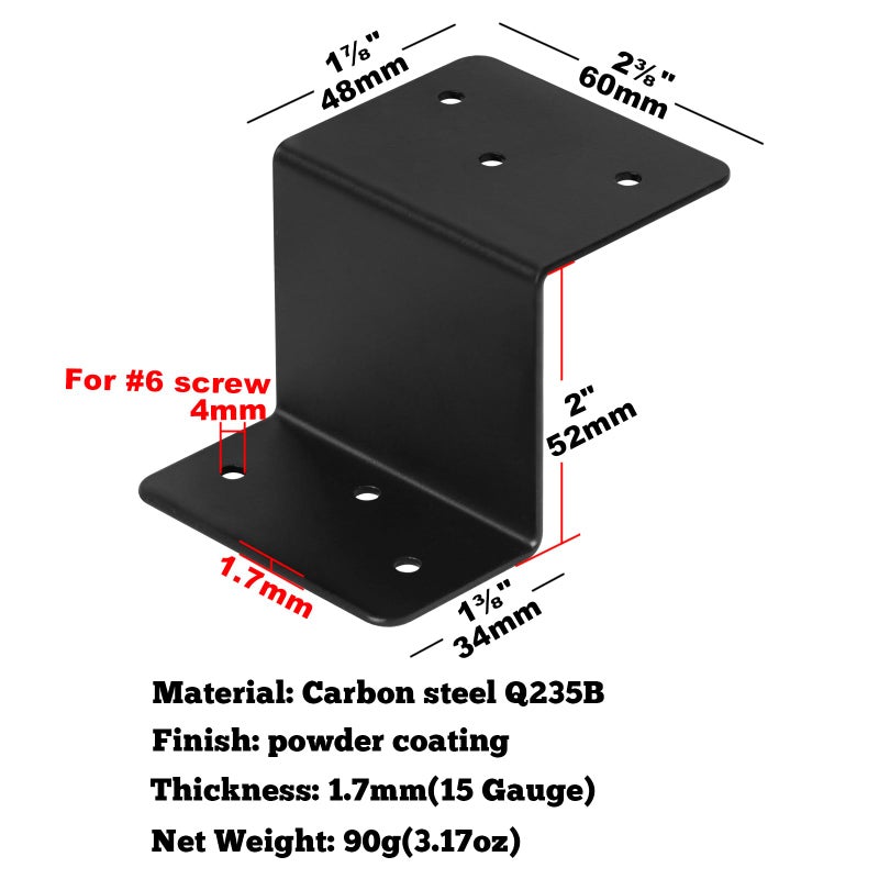 GBGS 10 PCS Black Z Brackets 2"" Height Double Angle Z Clip for Wood Shelves Fixing - Image 2